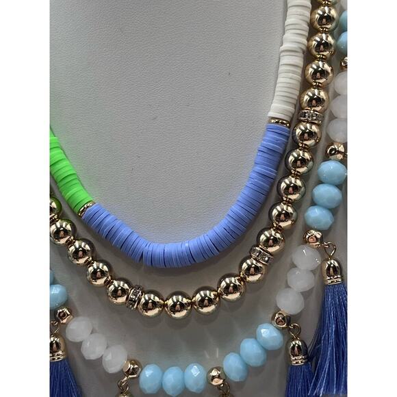 Lilly‎ Pulitzer Lilly "HI SUMMER" Blue Green Beaded Triple Strand Necklace New - Picture 4 of 13